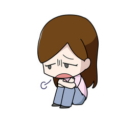 体育座りで溜息をつく女性のイラスト