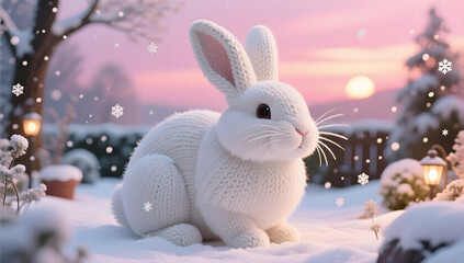 Cute little rabbit illustration in winter