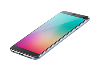 Sleek silver smartphone displaying vibrant gradient isolated on a transparent background device technology