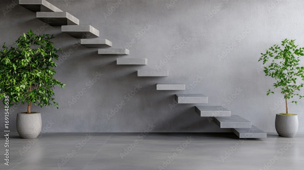 Poster abstract stair design in grey tones with distressed wall creating visual tension.