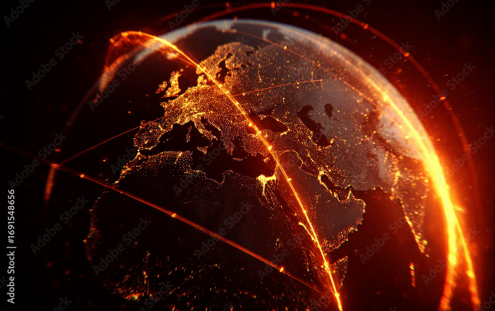 Poster global network connection with glowing lines on earth