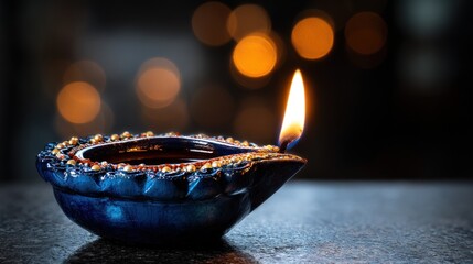 Ornate decorative oil lamp with warm lighting