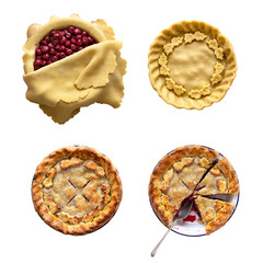 Png baking steps cherry pie thanksgiving dessert flat lay