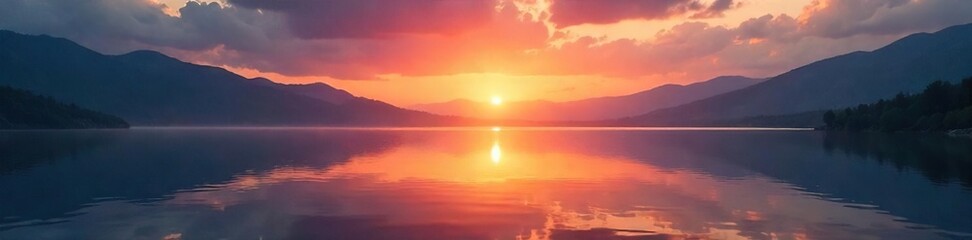 Serene sunrise over a tranquil lake, perfect for backgrounds depicting prayer, meditation, or spiritual reflection Ideal for websites, social media, or inspirational projects , worship, yoga