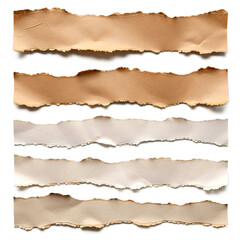 Naklejka premium Set of long, vintage torn paper strips. Ripped brown cardboard or old parchment banner for text, isolated design element.