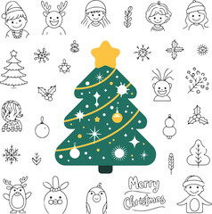 Pine icon set. Fir tree vector set.