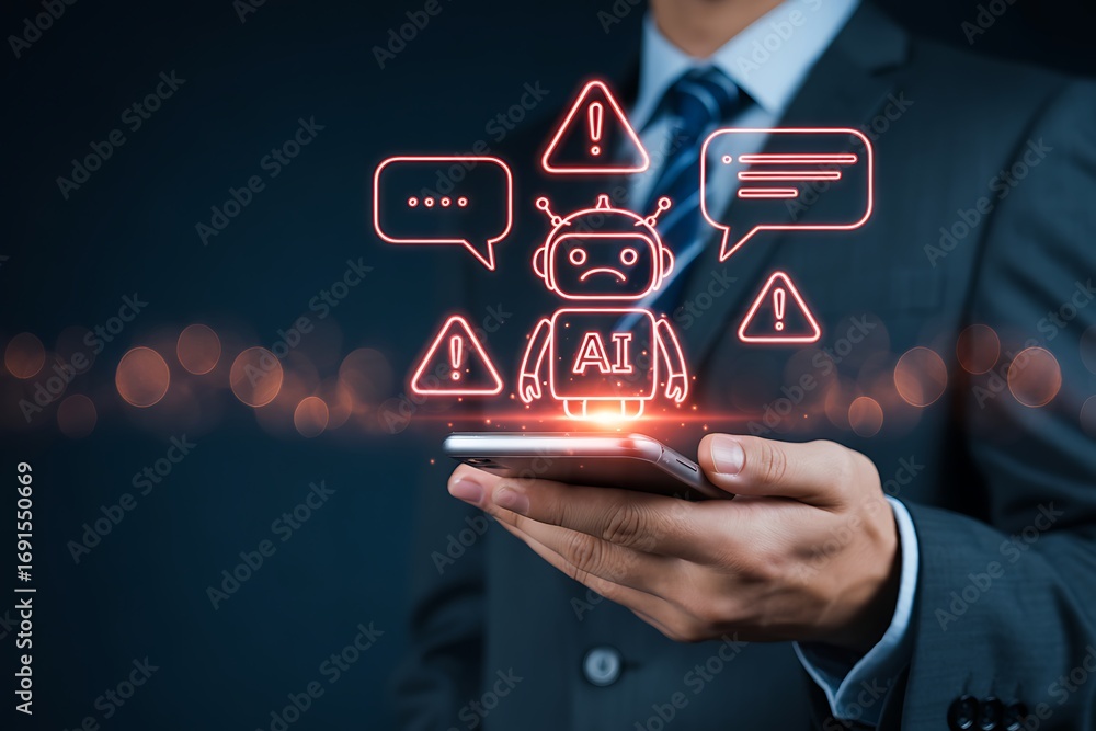 Wall mural artificial intelligence issues and communication problems concept on mobile phone.
