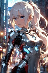 Futuristic Anime Girl in Cyberpunk City