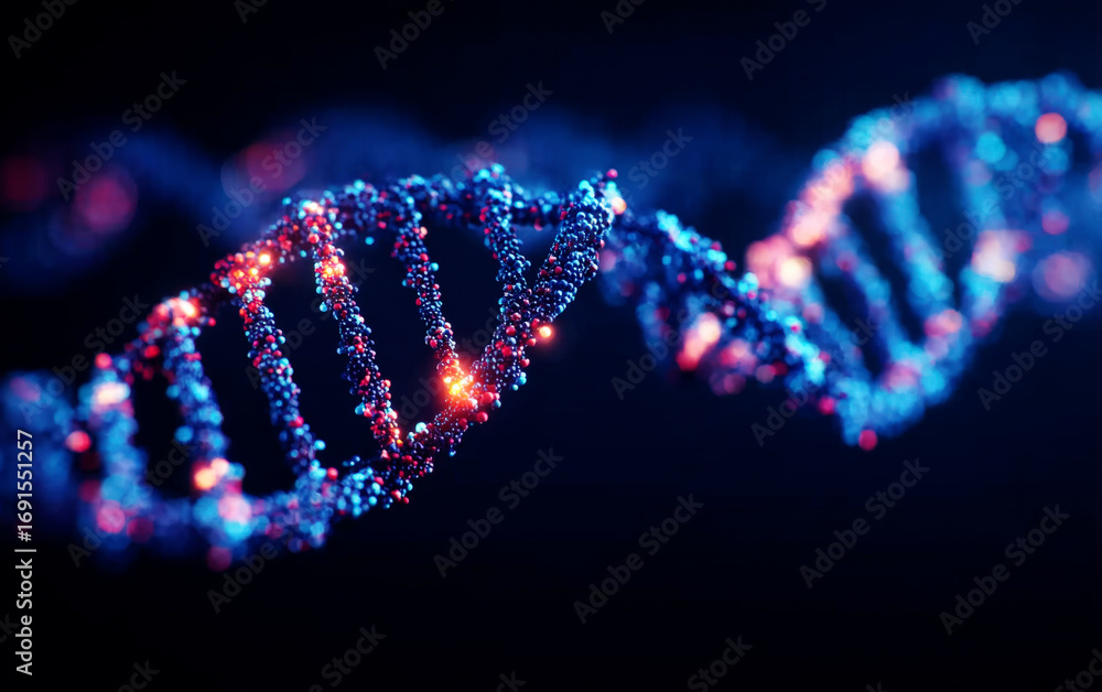 Poster close-up view of a colorful dna double helix structure