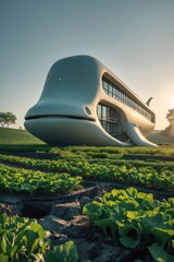 Futuristic Building Amongst Green Fields