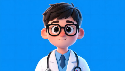 3D illustration of a doctor wearing glasses