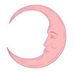 Pink crescent moon face sticker overlay design element