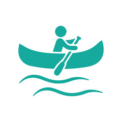 Canoe Icon with Person Paddling on Water