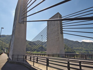 Gunma, Japan - September 7, 2025: Fudo Ohashi Bridge, a Cable-stayed bridge, near Yamba Dam in...