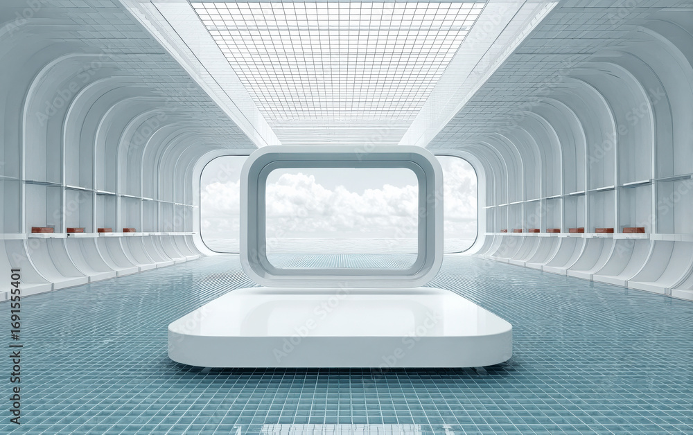 Aufkleber modern futuristic interior with empty platform and large window view