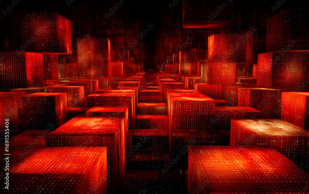 Aufkleber abstract red cubic structures with a futuristic and technological appearance
