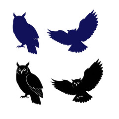 set of black silhouettes of owl