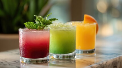 Colorful cocktails on marble