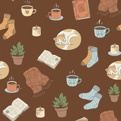seamless pattern with cozy stuff