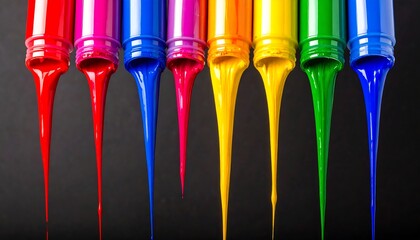 Colorful paint pouring from containers