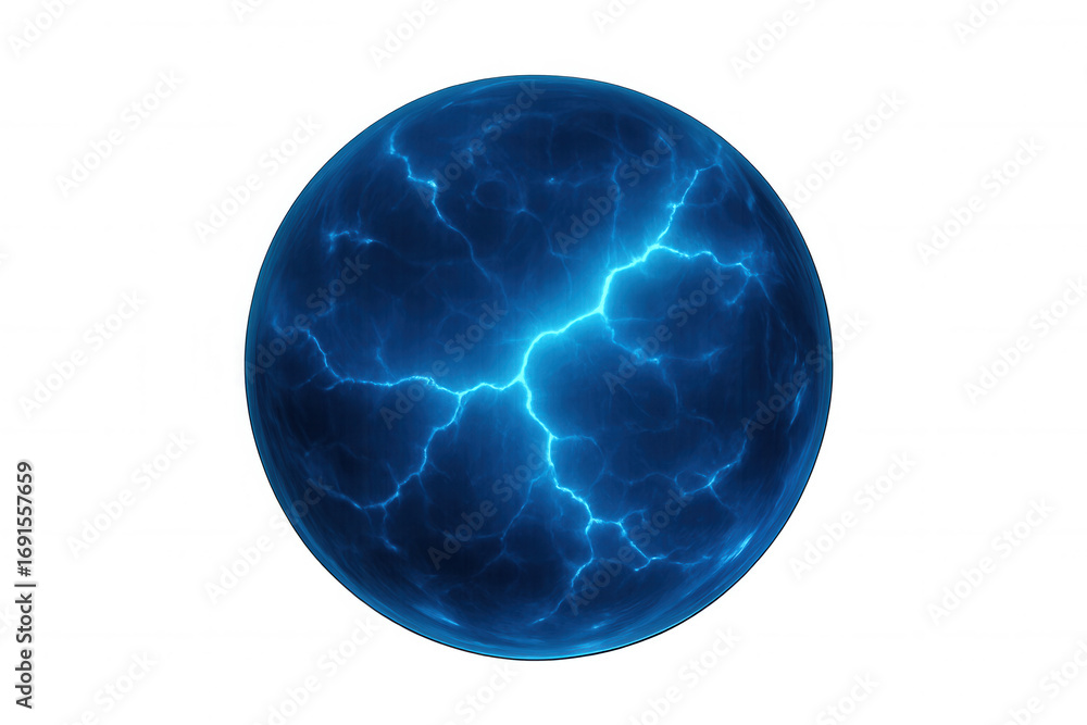 Poster electric currents flowing inside a blue plasma globe create a mesmerizing display of light and energ