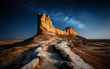Obraz premium Starry Night Over Desert Rock Formation with Milky Way