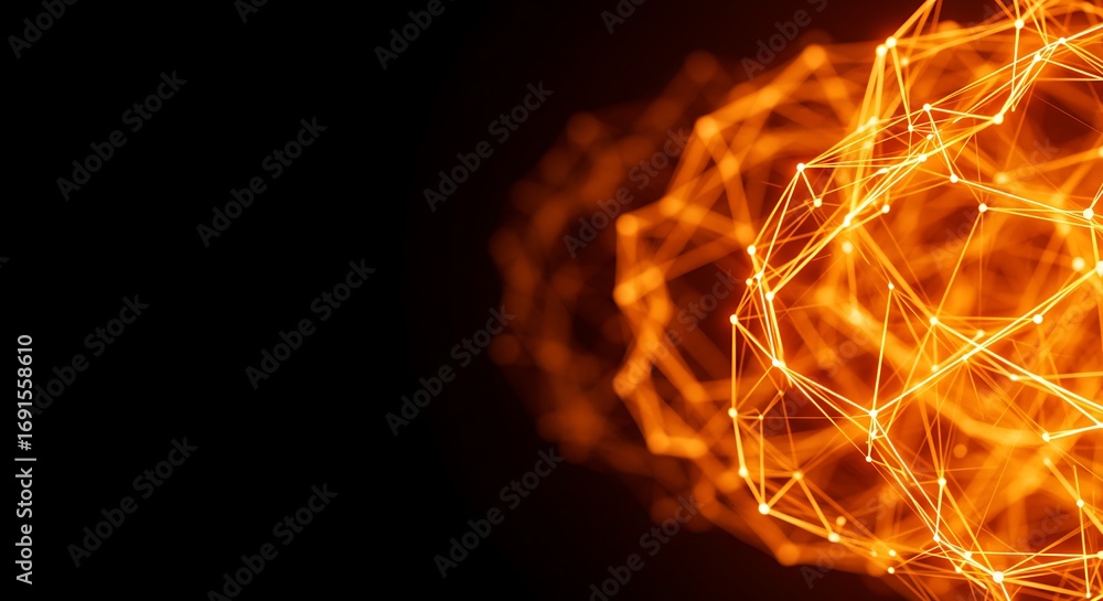 Aufkleber glowing orange abstract plexus network of connected lines and dots, a futuristic concept of technolo