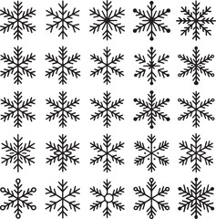 Silhouette icon set of christmas snowflake vector elements on white background