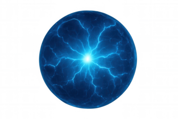 Luminous blue energy sphere glowing with electric power, representing technological innovation against transparent backdrop