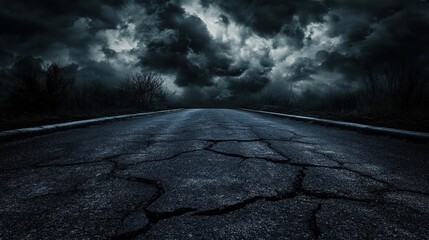 Dark stormy road at night
