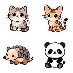 Fototapeta premium transparent background - collection of cute animals sticks