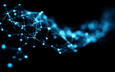 Obraz premium Abstract Network Connections with Glowing Nodes in Dark Background