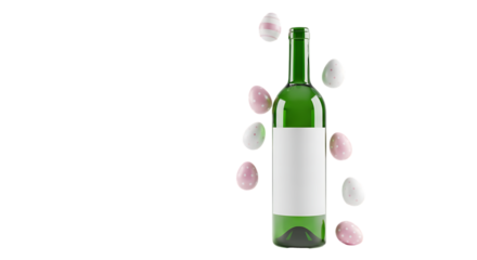Green bottle with festive eggs isolated on a transparent background