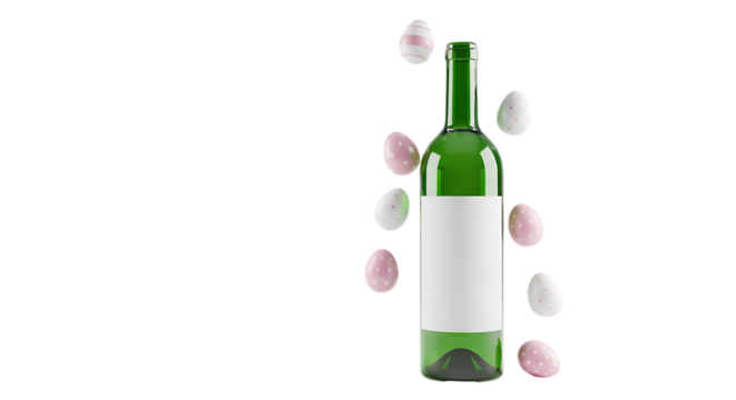 Green bottle with festive eggs isolated on a transparent background - Powered by Adobe