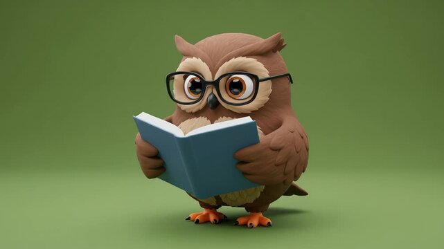 Owl reading book illustration