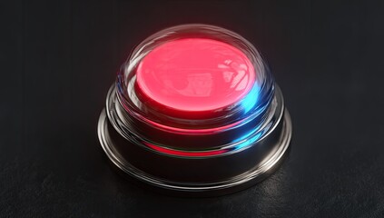 Shiny red button, glass dome, dark background