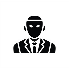 Black silhouette icon of a man in a suit with a blank face and tie Keywords: man, icon, silhouette, business