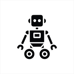 Simple black icon of a friendly square robot with wheels and round eyes Keywords: robot, icon, silhouette, toy