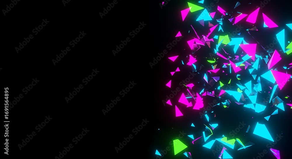 Aufkleber dynamic abstract background featuring a vibrant explosion of glowing neon geometric shards against a