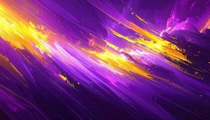 A vibrant abstract design featuring dynamic streaks of golden yellow and violet hues, creating an energetic and dynamic visual effect.