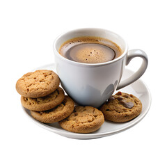 Cup of coffee with cookies isolated on transparent background