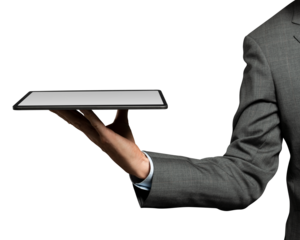 Png hand presenting invisible hologram projecting from tablet advanced technology