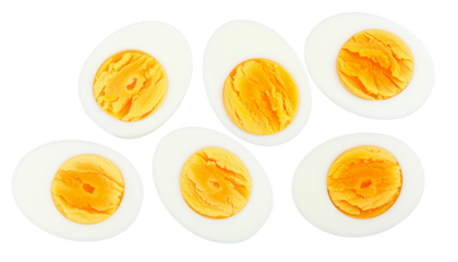 Sliced boiled egg isolated on transparent background with clipping path. 