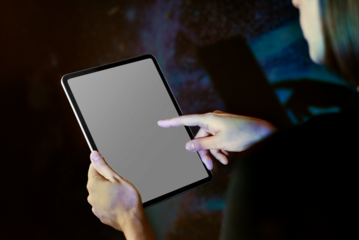 Asian woman showing png screen tablet innovative future technology