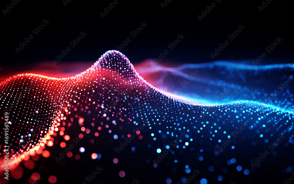 Poster abstract digital waves with red and blue lights displaying modern technology