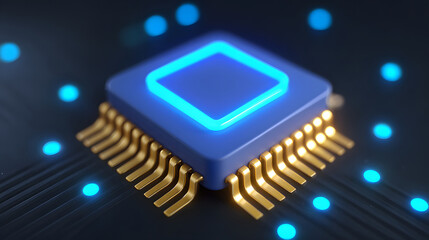 Blue CPU with round decorative background design
