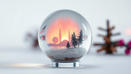 Magical Snow Globe Scene with Mosque Silhouette and Snowy Landscape