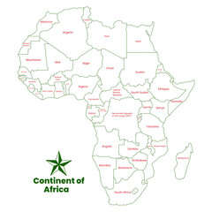 Vector Africa map outline shape. The continent of Africa. Each country of Africa continent out line shape on the solid background.