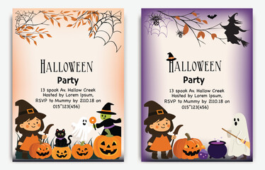 Halloween Party Invitation Cute Cartoon Design