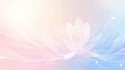 In the middle of a light pink and blue gradient background, there is a delicate lotus flower, creating an elegant atmosphere, suitable for presentations or design projects.